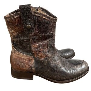 Frye Melissa Inside Zip Boots Distressed Brown Leather Ankle Bootie Size 6.5B